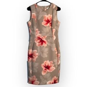 Calvin‎ Klein Floral Sheath Dress Beige & Pink Sleeveless Wedding Womens Size 6